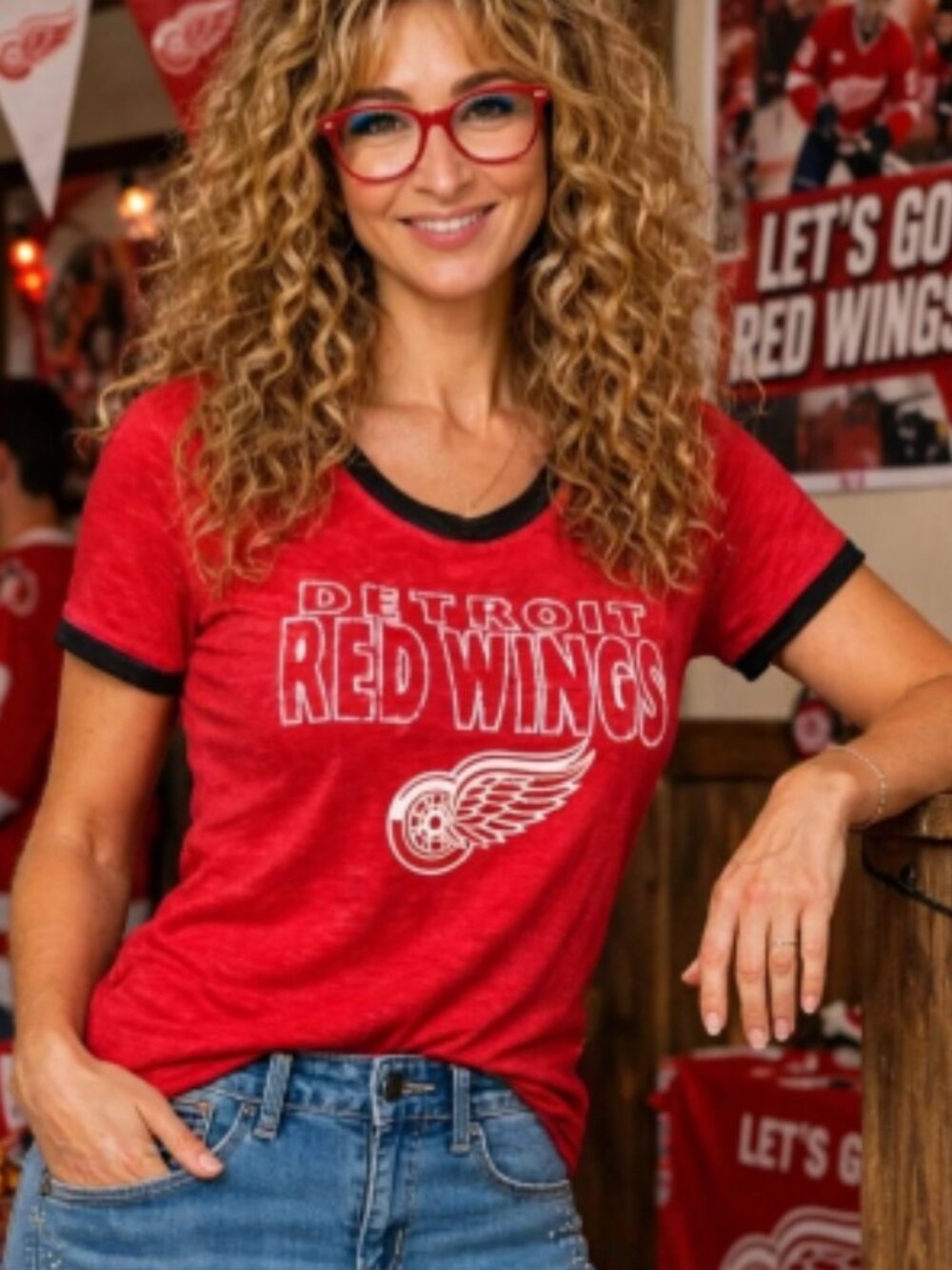XL Women's Detroit Red Wings Hockey Shirt NHL Sports Short Sleeve Top Game Fans